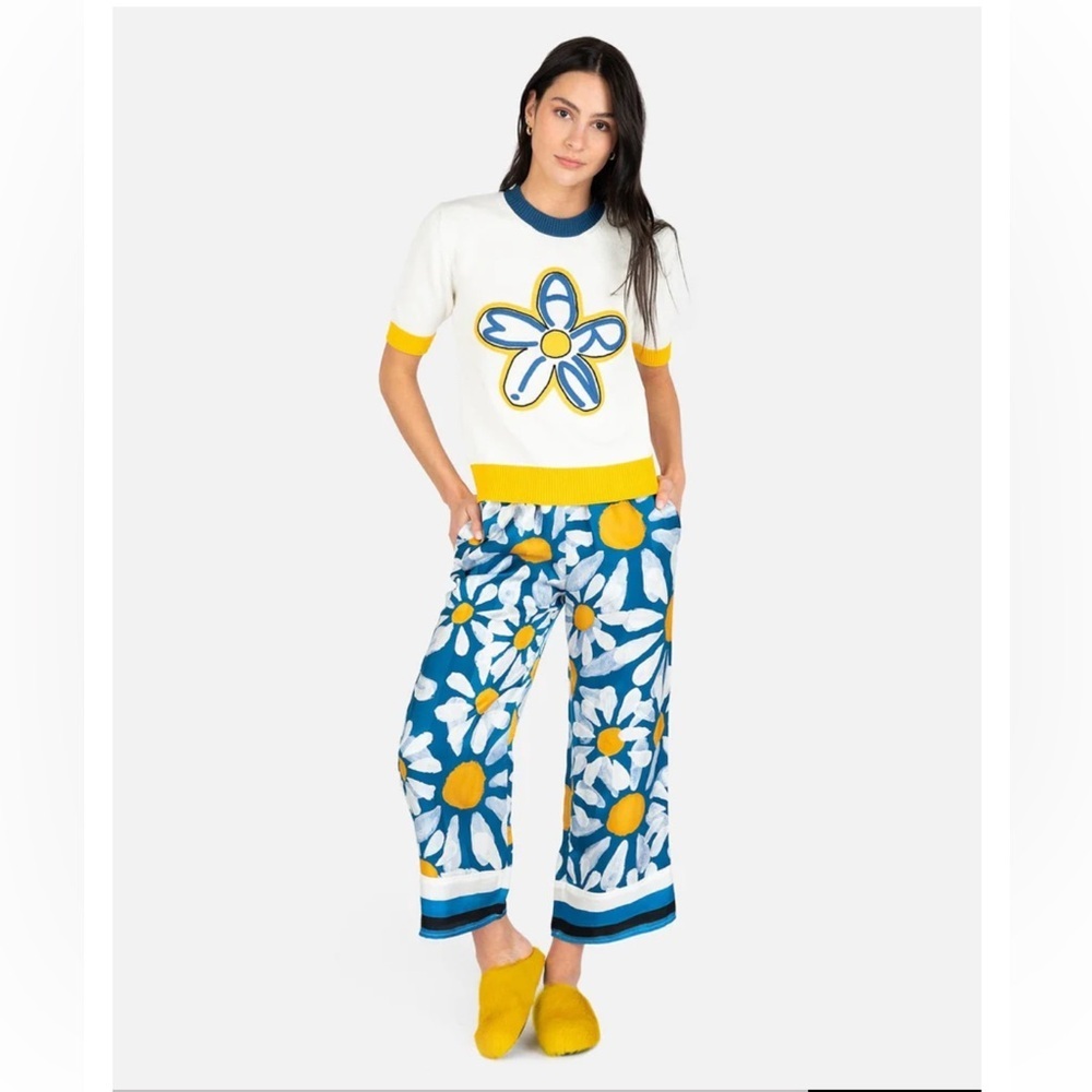 MARNI Euphoria Print Jacquard Cropped Pants in Royal Blue U.K 42 / US Size 6 NWT